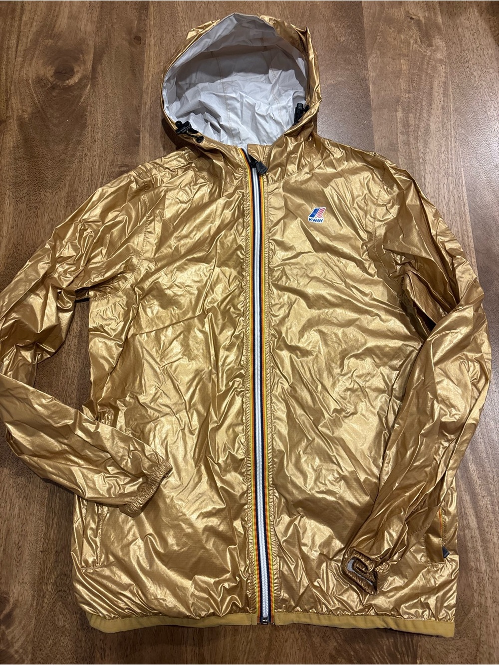 K-Way Gold Metallic Packable Hooded Jacket